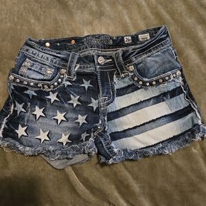Miss Me Blue Star and Stripe Jean Shorts